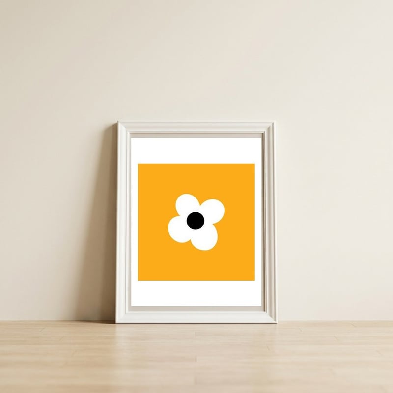 Max Folk Daisy Yellow  — framed, leaning against the wall