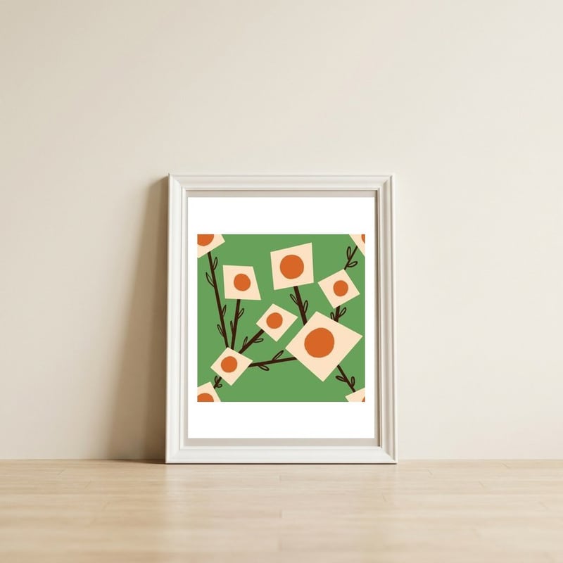 Green Square Flower Bouquet — framed, leaning against the wall