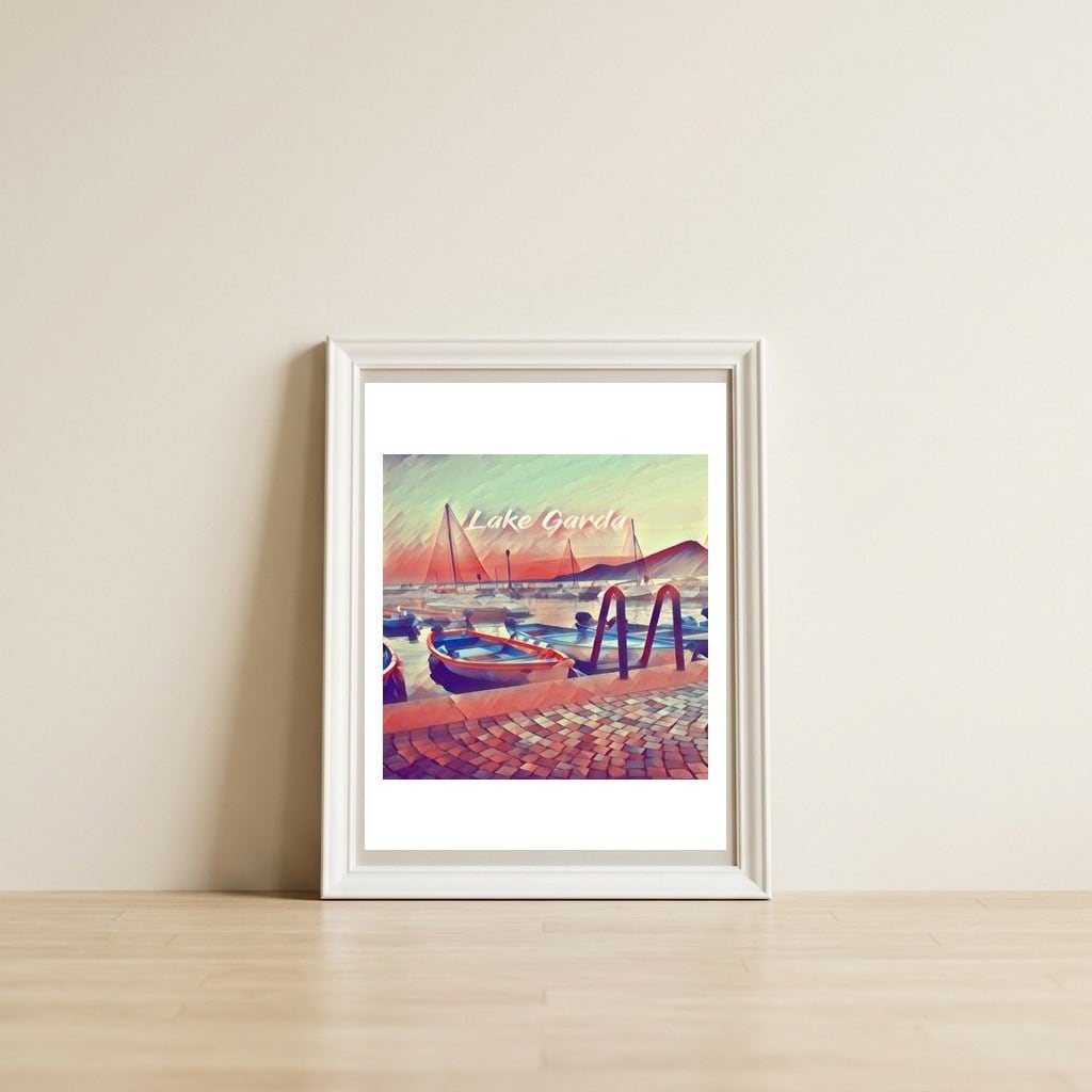 Boats On Lake Garda — framed, leaning against the wall