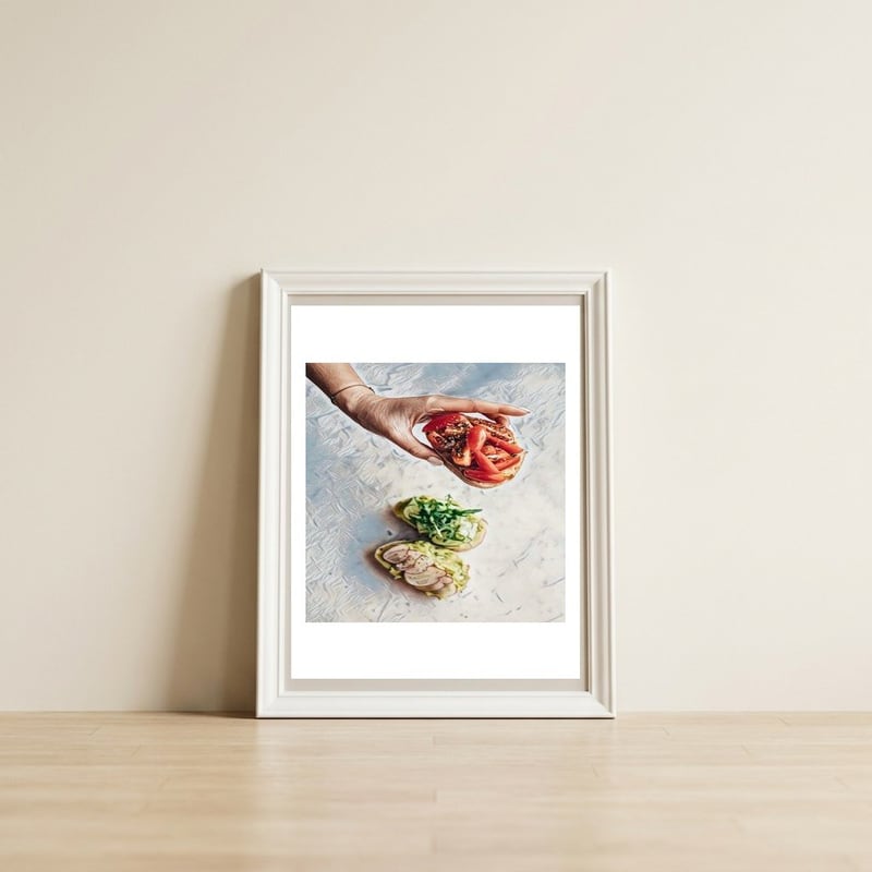 A Beautiful Bruschetta — framed, leaning against the wall