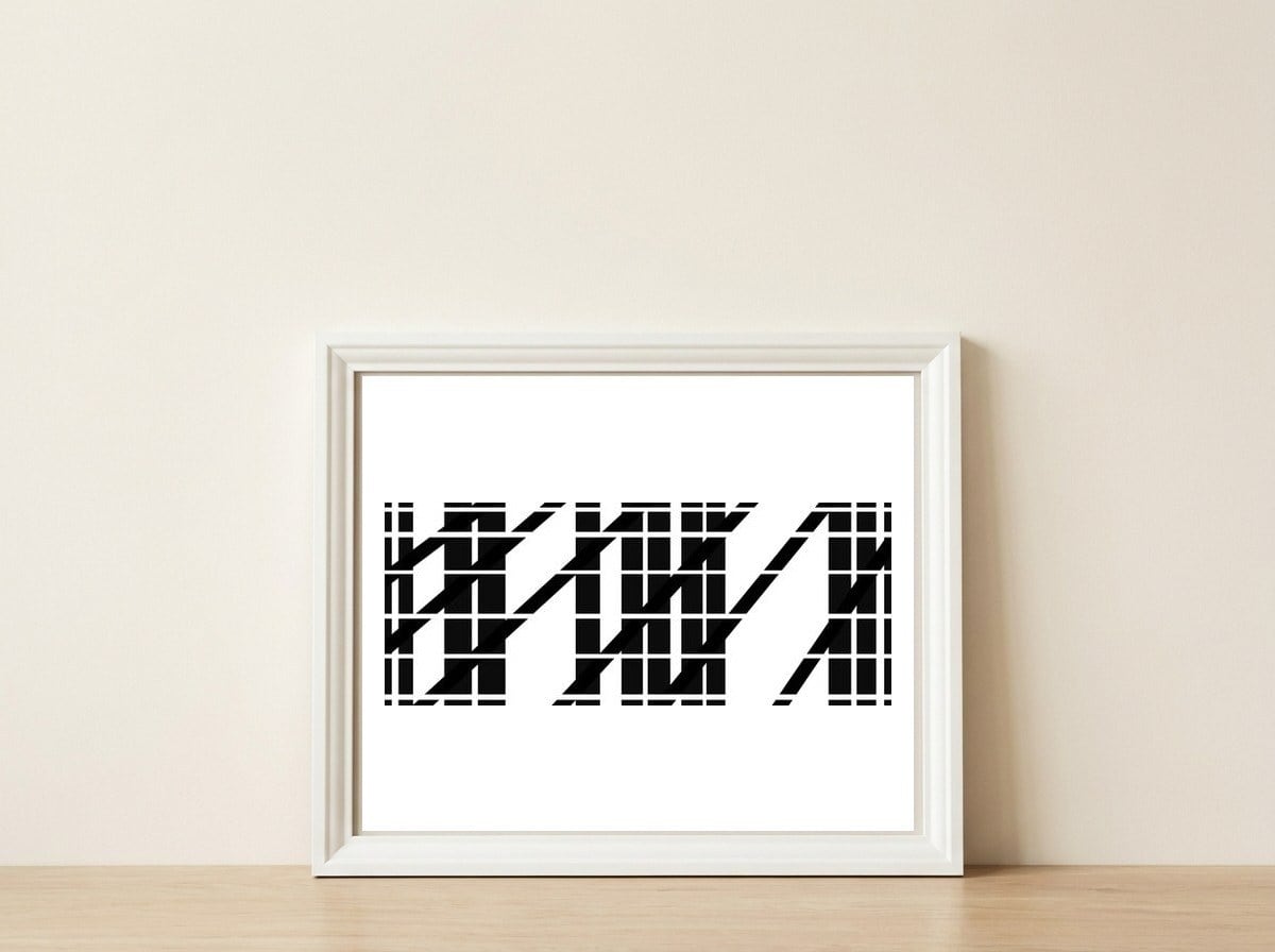 Abstrato Geométrico 38.1 — framed, leaning against the wall