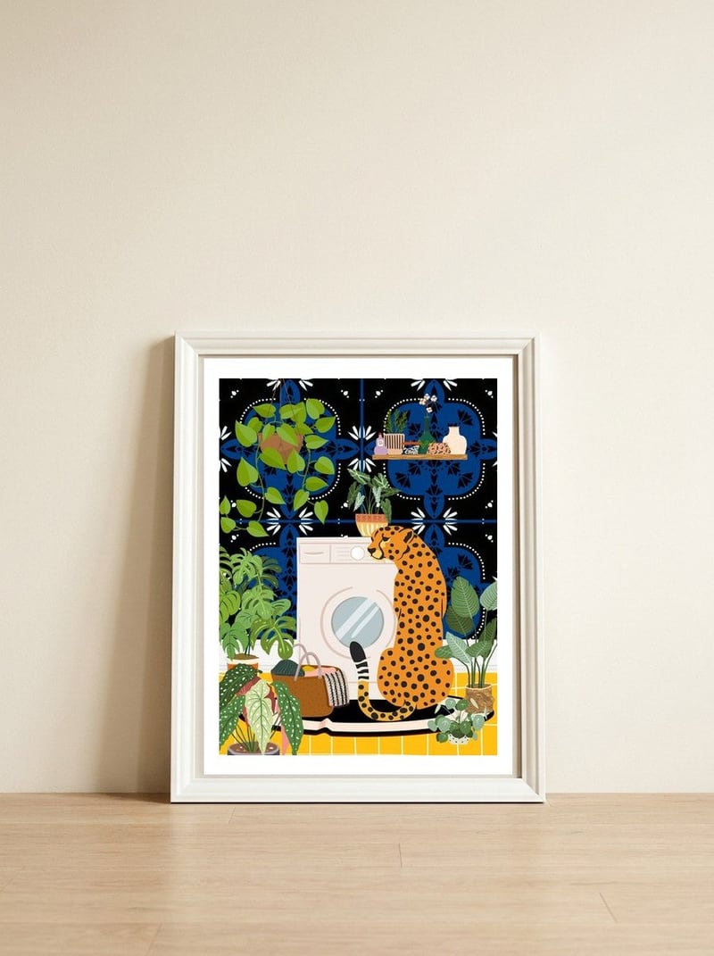 Cheetah in Moroccan Style Laundry Room — framed, leaning against the wall