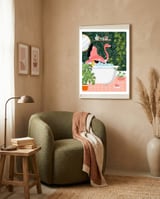 Flamingo Taking a Bubble Bath framed in a tender room thumbnail