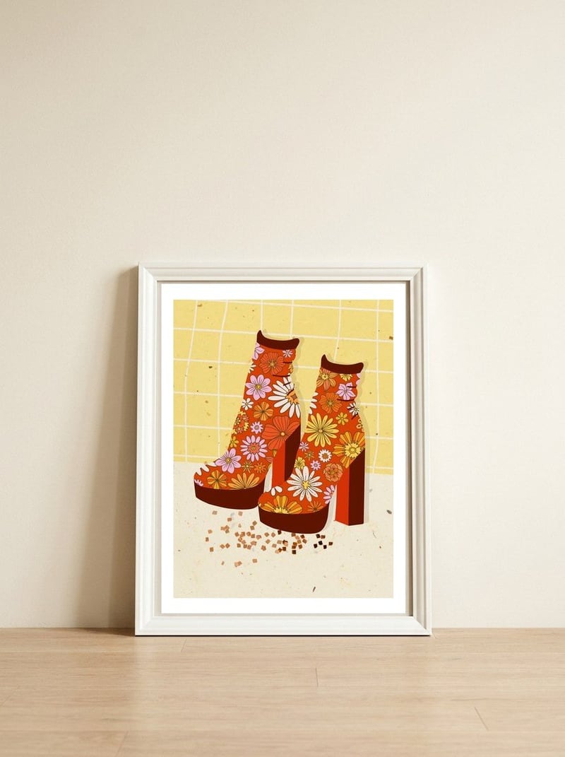 Groovy Disco Boots — framed, leaning against the wall