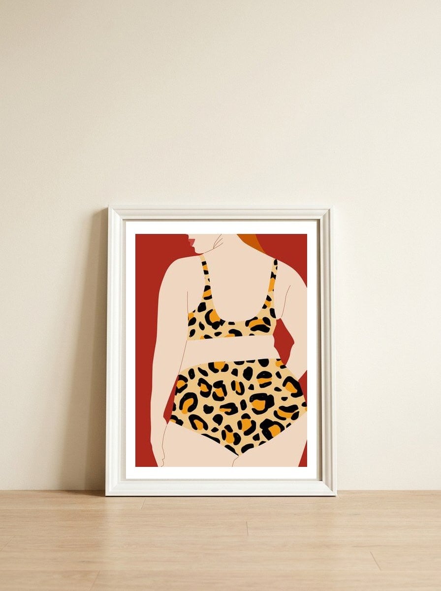 Cheetah Bikini — framed, leaning against the wall