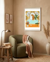 Cheetah Bathing in Moroccan Style Bathroom framed in a tender room thumbnail