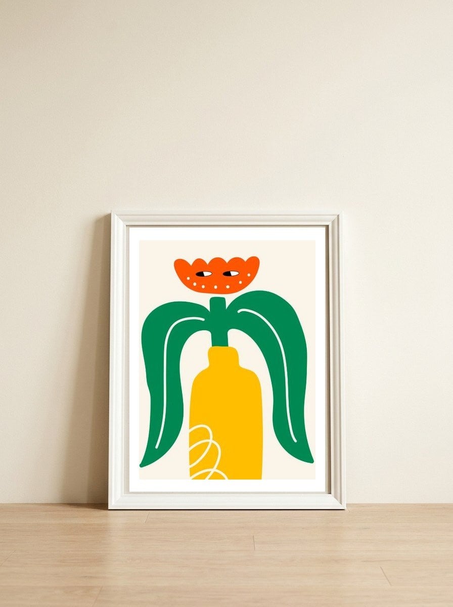Flower Character — framed, leaning against the wall