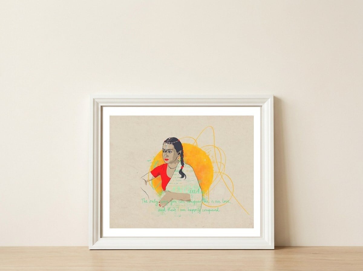 Angelina — framed, leaning against the wall