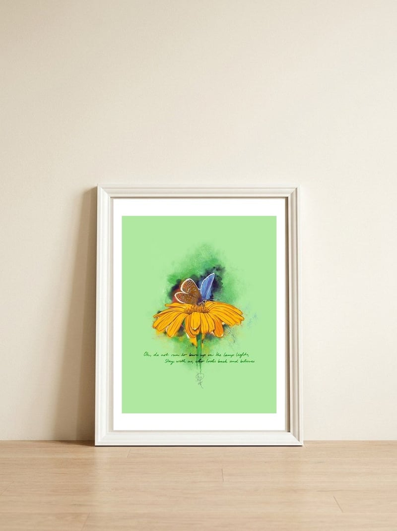 Butterfly 1 — framed, leaning against the wall