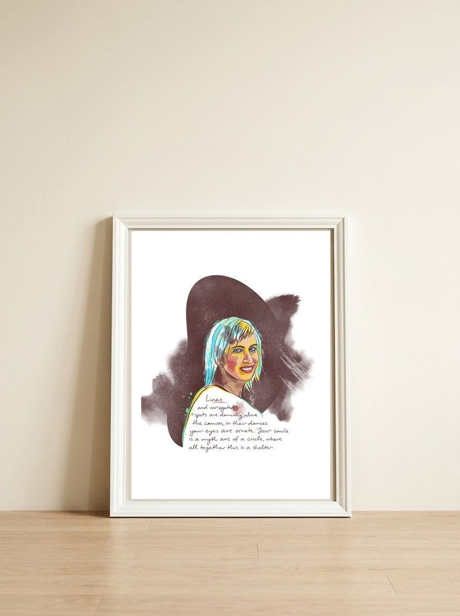 Smiling Eyes 2 — framed, leaning against the wall