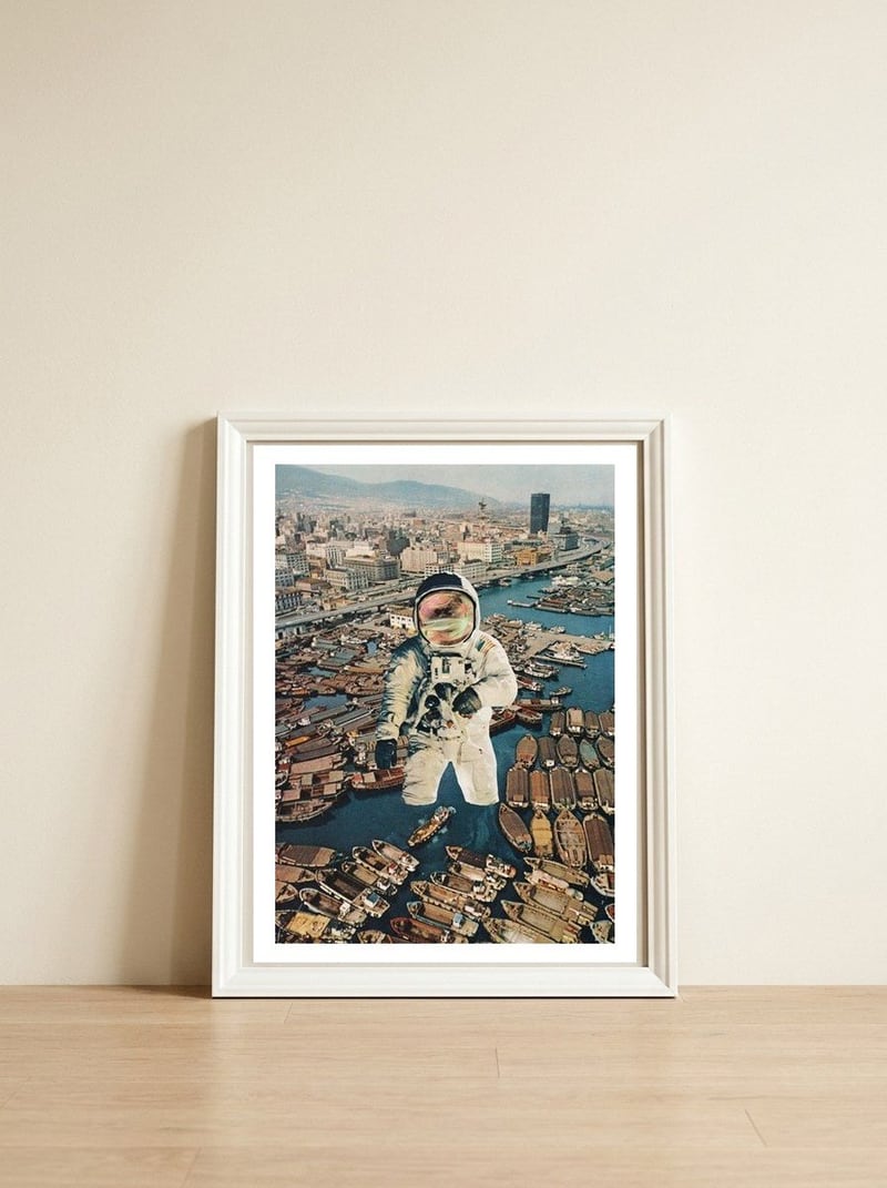 Astronaut — framed, leaning against the wall