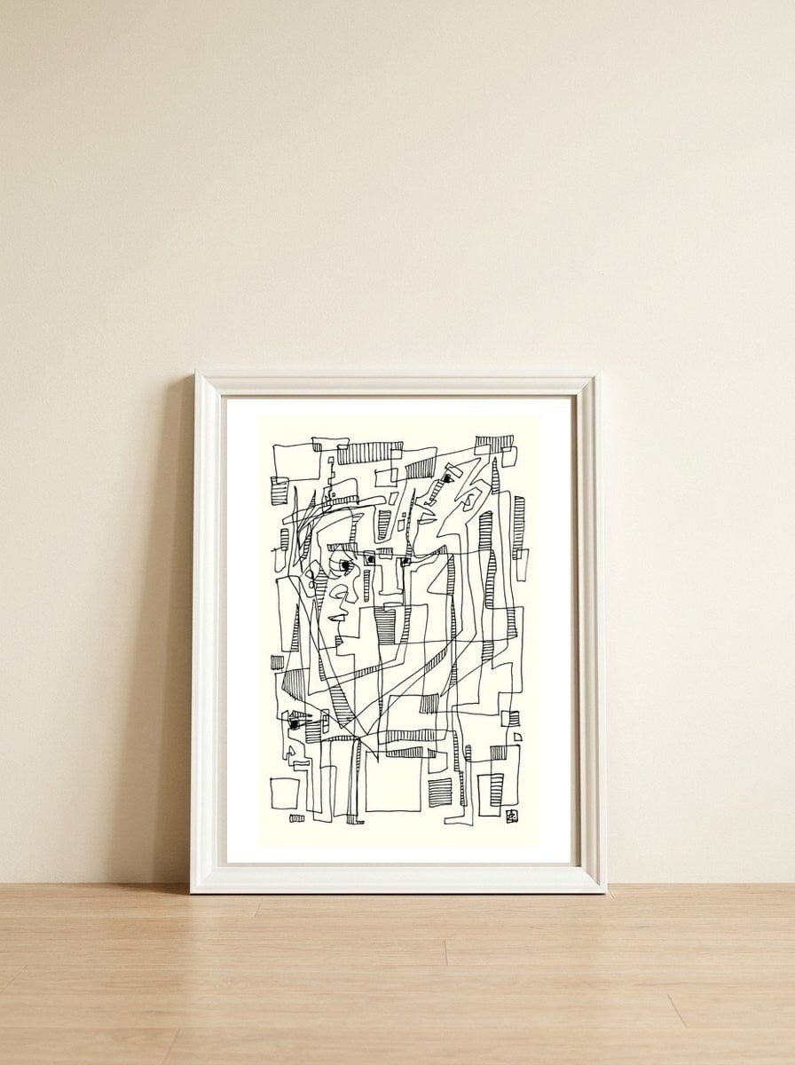 Conversation — framed, leaning against the wall