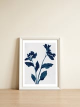 Indigo Blue Flower Silhouette 2 — framed, leaning against the wall thumbnail