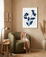 Indigo Blue Flower Silhouette 2 framed in a tender room thumbnail