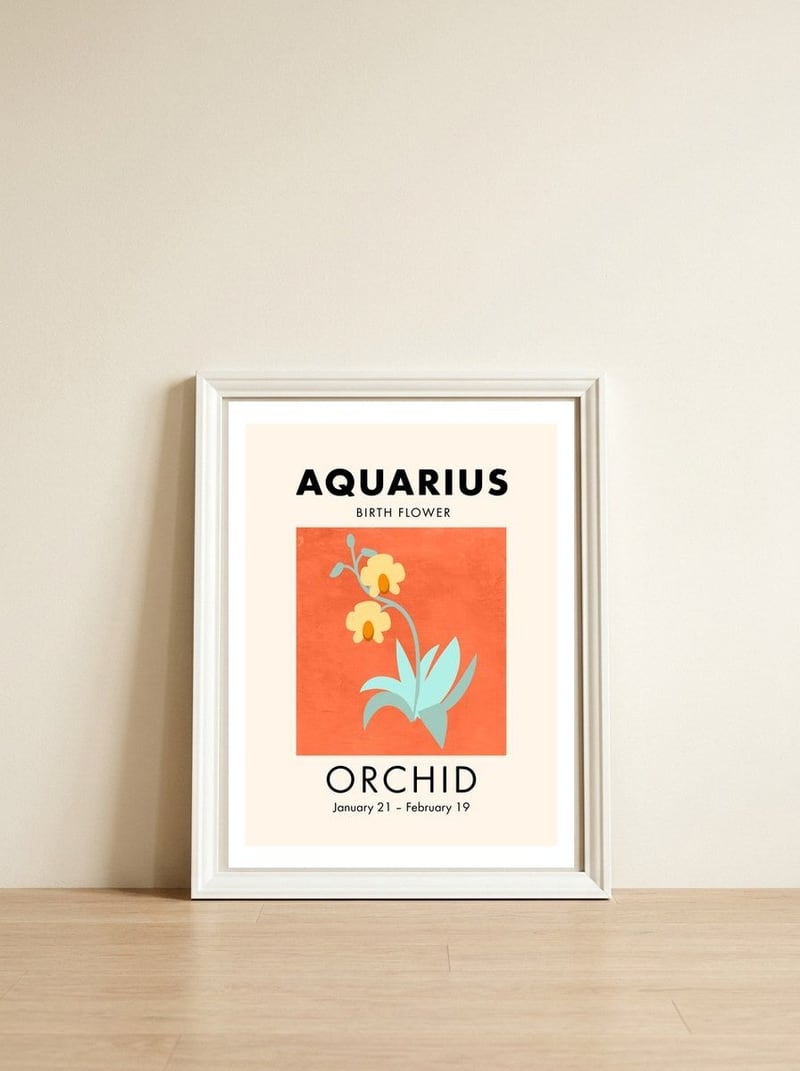 Aquarius Birth Flower Orchid — framed, leaning against the wall