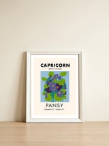 Capricorn Birth Flower Pansy — framed, leaning against the wall thumbnail