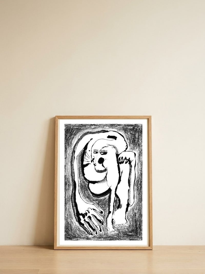 Lurking Spirit - b&w — framed, leaning against the wall