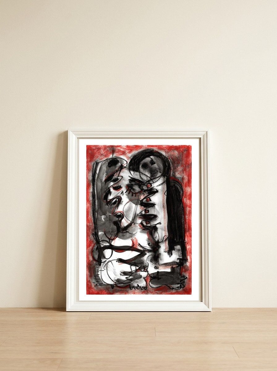Shame - white background — framed, leaning against the wall
