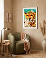 Cheetah framed in a tender room thumbnail