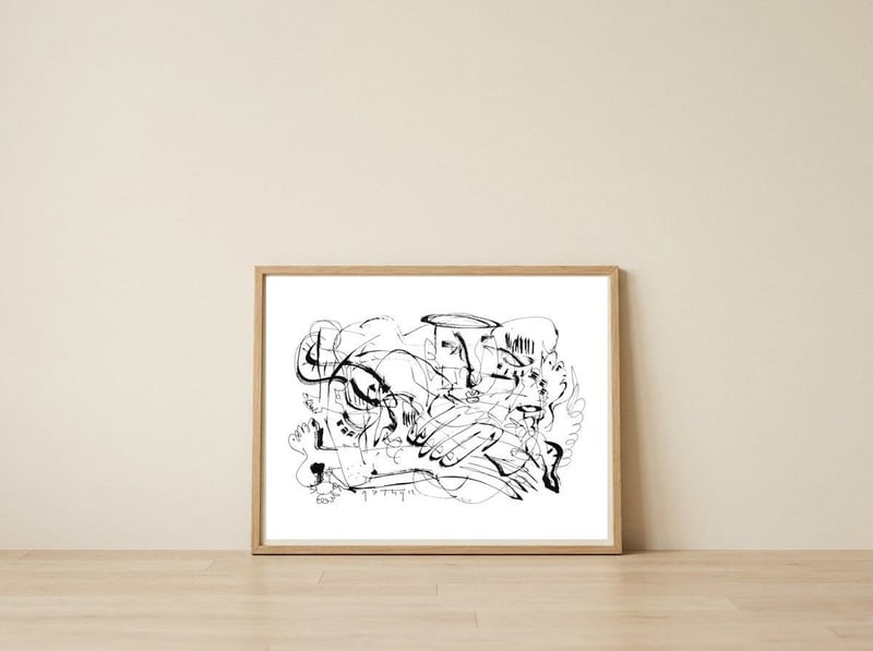 Temptation of Angels - b&w — framed, leaning against the wall
