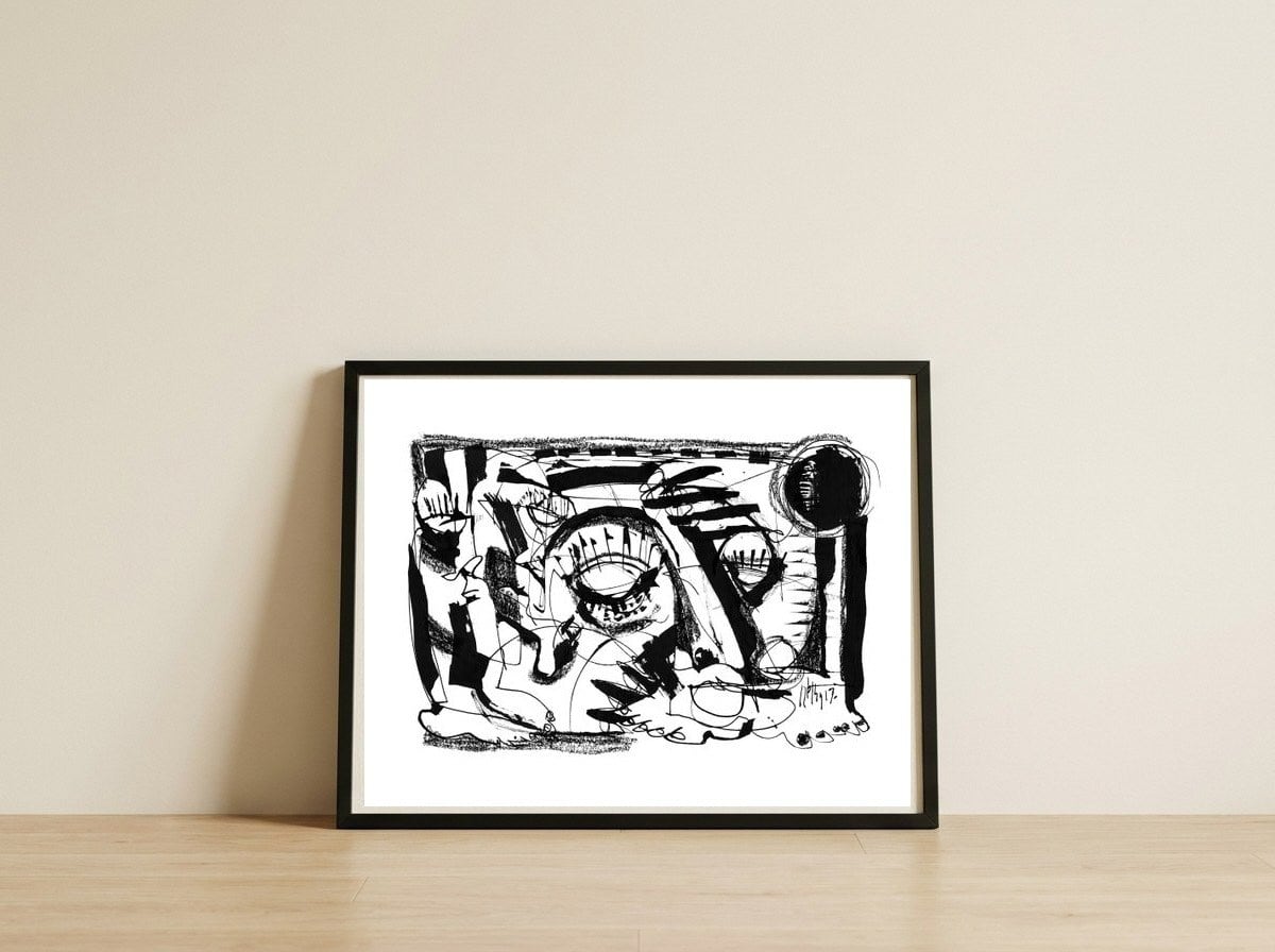 Shelter - b&w — framed, leaning against the wall