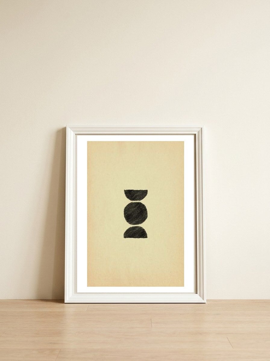 Abstract mid-century modern shapes — framed, leaning against the wall