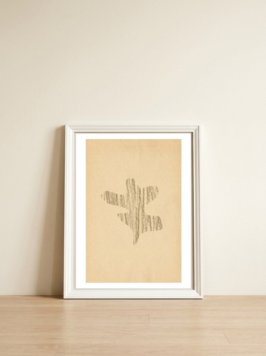 Abstract drawing shape — framed, leaning against the wall
