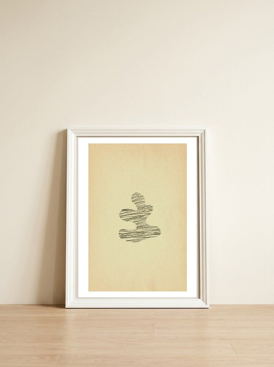 Abstract drawing shape — framed, leaning against the wall