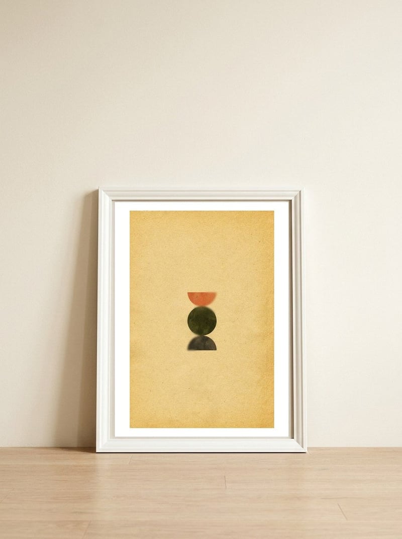 Blurry mid century modern shapes — framed, leaning against the wall
