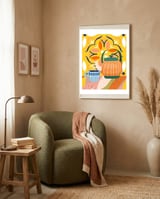 Pumpkin Spice Latte | Tea Chai Kettle & Cup | Modern Bohemian Colorful India | Eclectic Culture framed in a tender room thumbnail