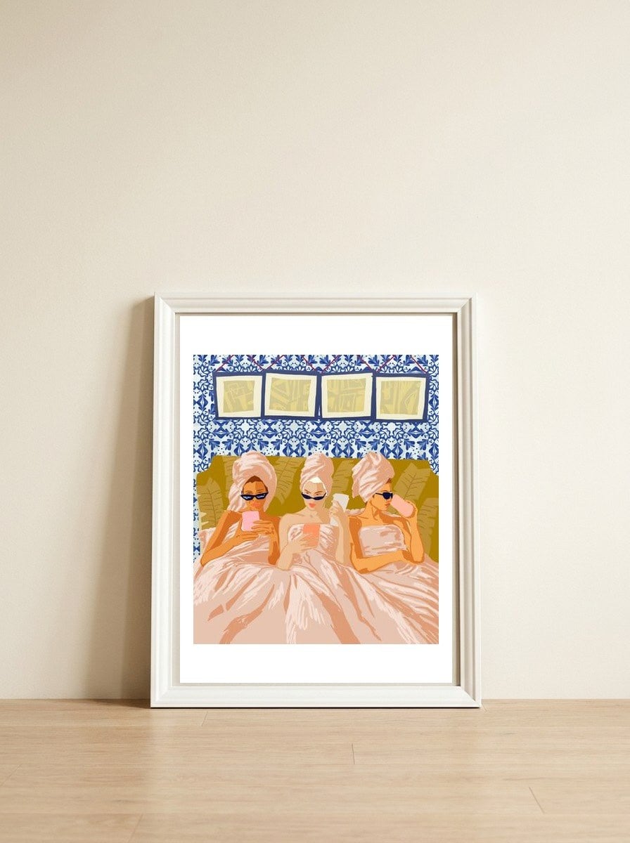 Ladies-Only Club | Girl Talk Slumber Party BFF | Bohemian Feminism Independent Moroccan Women — framed, leaning against the wall