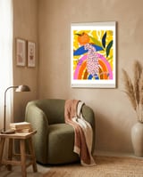 Leopard Somewhere Over The Rainbow, Maximalist Abstract Wildlife Jungle Botanical, Pop of Color Eclectic Animals Illustration framed in a tender room thumbnail