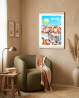 City Of Dreams, Italy Pastel Cityscape Painting, Architecture Buildings Abstract Illustration framed in a tender room thumbnail