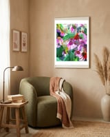 The Memory of Spring, Crosshatch Botanical Floral Painting, Plants Garden Meadow, Flowers Nature Digital Illustration framed in a tender room thumbnail