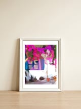 Blossom Is Just Around The Corner, Bougainvillea Tropical Greece Architecture, Botanical SummerTravel Bohemian — framed, leaning against the wall thumbnail