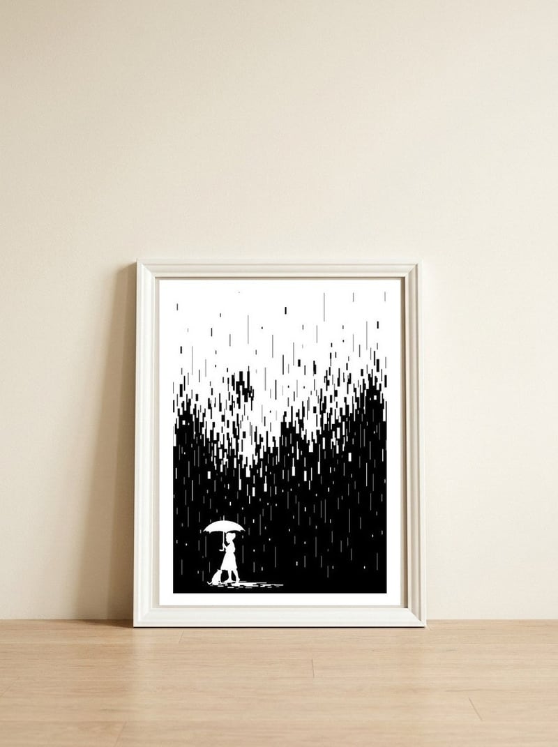 Pixel Rain — framed, leaning against the wall
