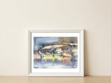 Yachts in the port. Watercolor art — framed, leaning against the wall thumbnail