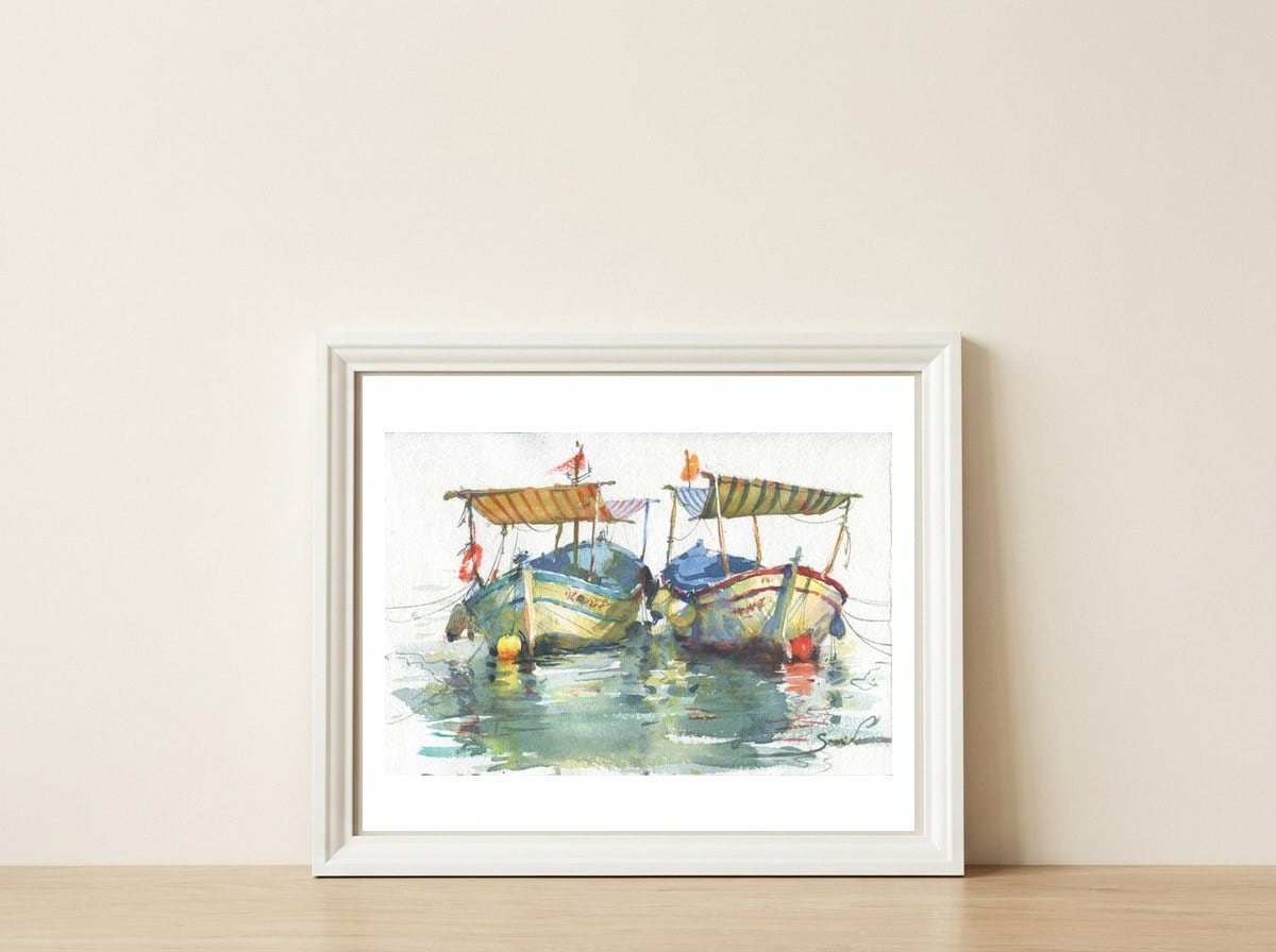 Boats — framed, leaning against the wall