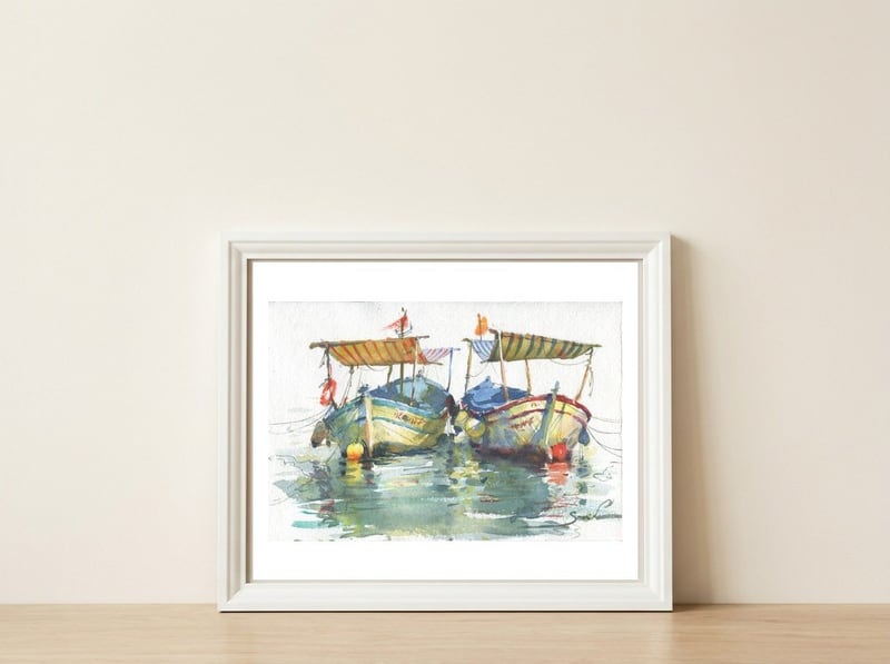 Boats — framed, leaning against the wall