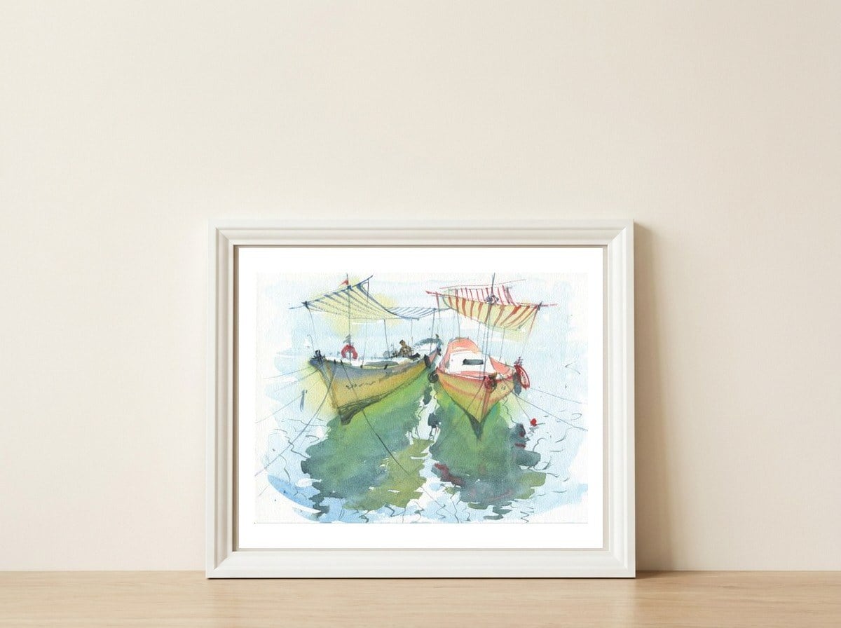 Pleasure boats — framed, leaning against the wall