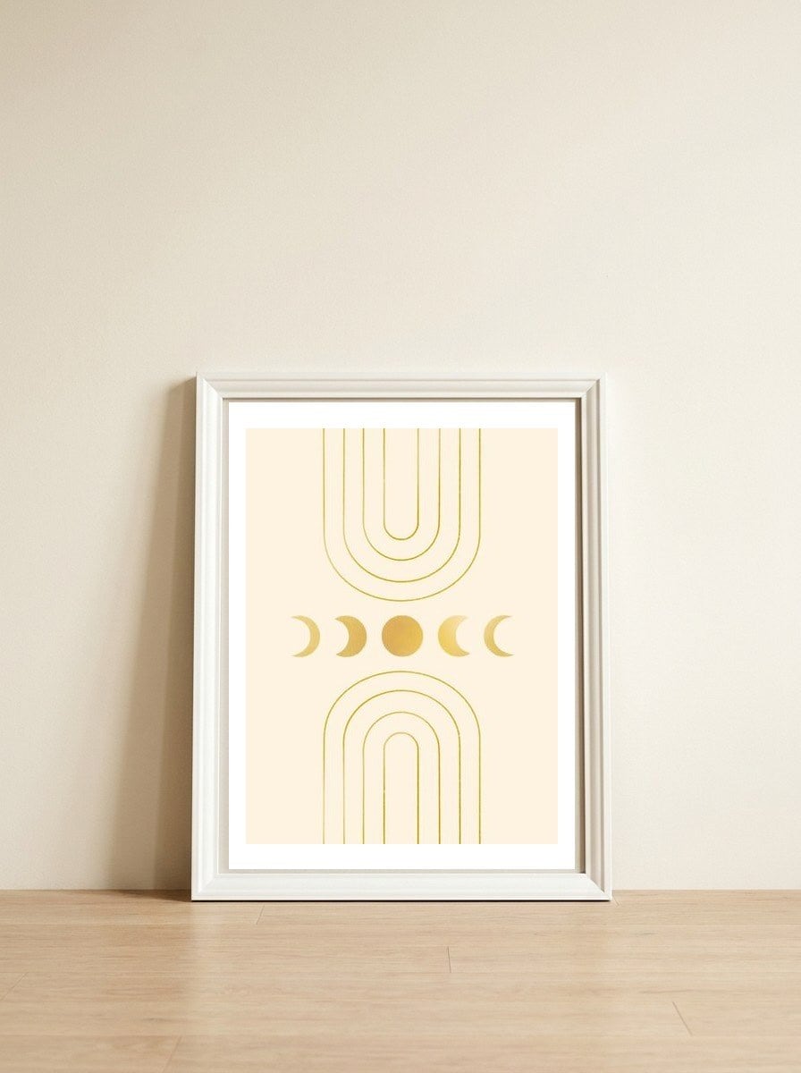 Gold Moon Phases — framed, leaning against the wall