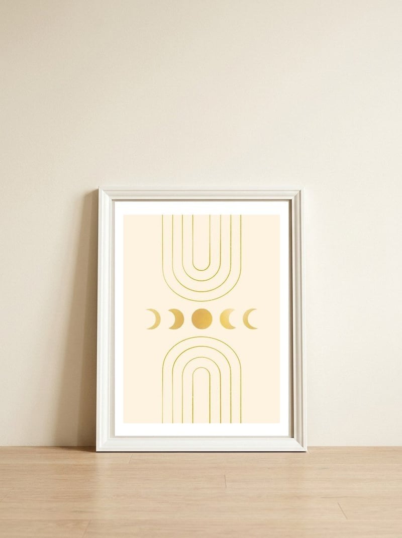 Gold Moon Phases — framed, leaning against the wall