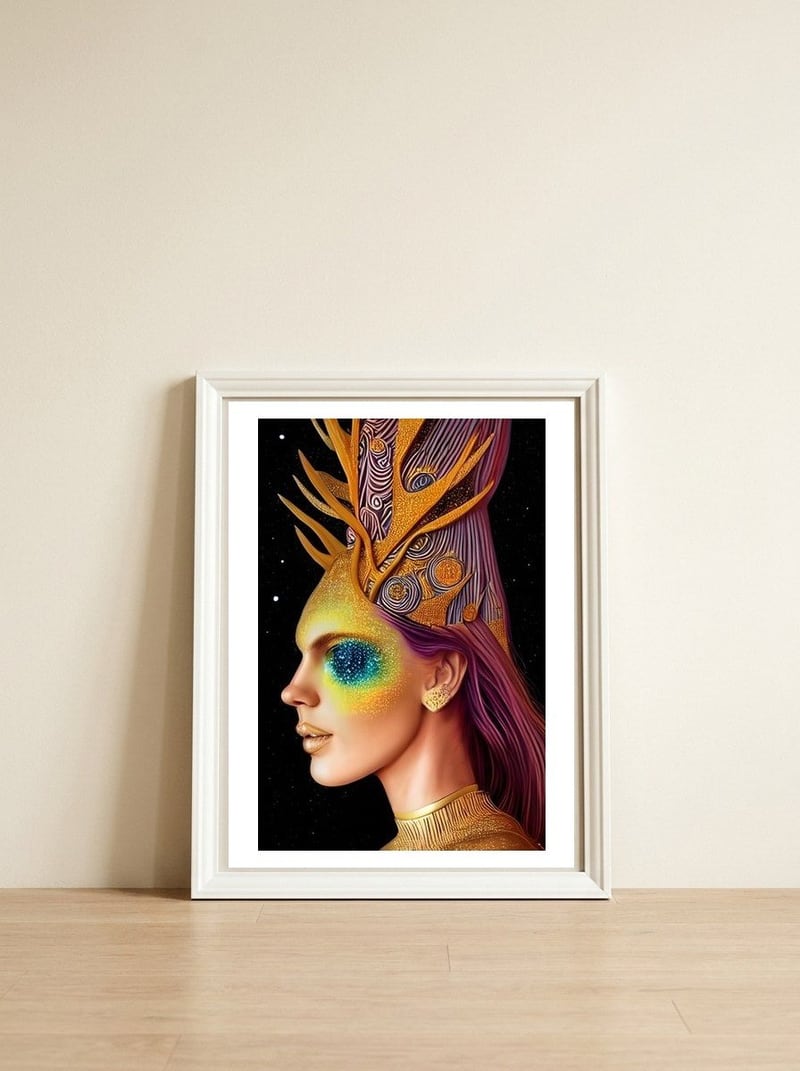 All That Glitters - Cosmic Goddess Portrait — framed, leaning against the wall