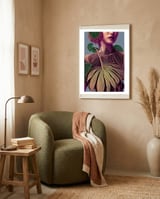 Woman in Monstera Deliciosa Leaves framed in a tender room thumbnail