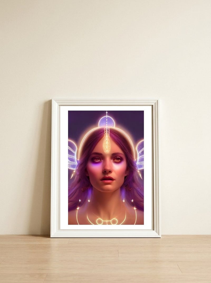 Purple Haze - Goddess of Light Digital Fantasy Artwork — framed, leaning against the wall