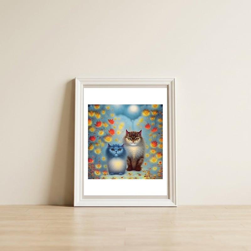 Two Paws Think Alike - Cat Couple in Autumn — framed, leaning against the wall