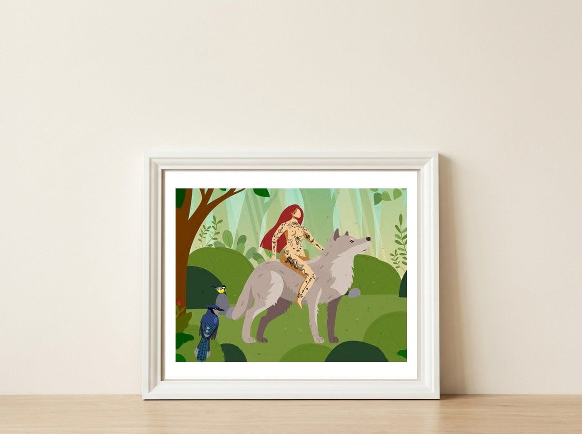 Riding My Wolf — framed, leaning against the wall