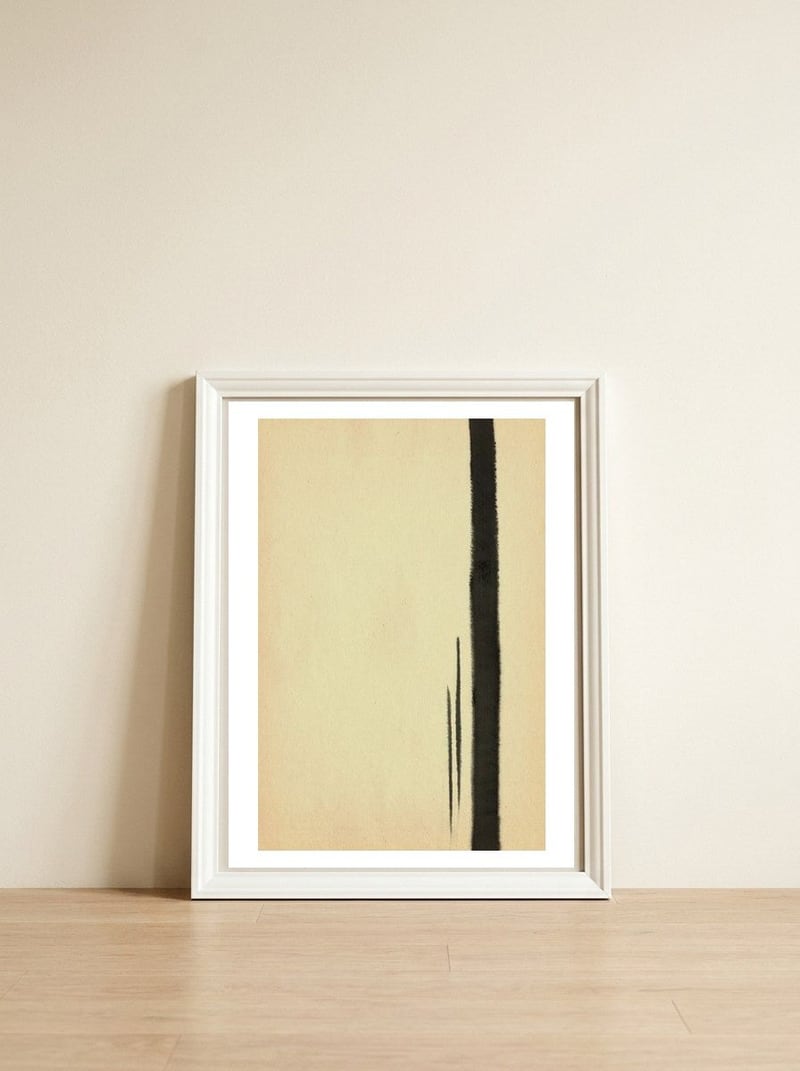 Minimalist black stripe — framed, leaning against the wall
