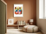 Chaotic and Colorful Fantasy Cat sticking out its Tongue framed in a gentle room thumbnail
