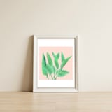 Modern Hand Painted Tropical Green Watercolor Leaf Bird Of Paradise On Pastel Pink — framed, leaning against the wall thumbnail